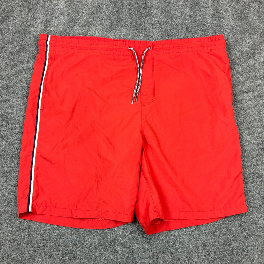 Old Navy Mens Size Large Swim Trunks Red Side Stripe Mesh Lined Board Shorts